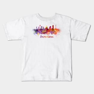 Barcelona skyline in watercolor Kids T-Shirt